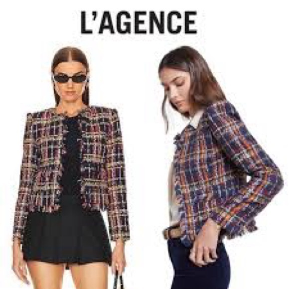 L’Agence Angelina Jacket Midnight Navy Blue Tweed Fringe coastalgrandma polished - Picture 4 of 16